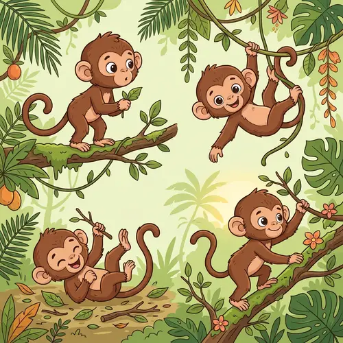 Cute Baby Monkey Vector Illustration in Diverse Poses