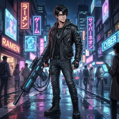 Cool Anime Character with Futuristic Weaponry