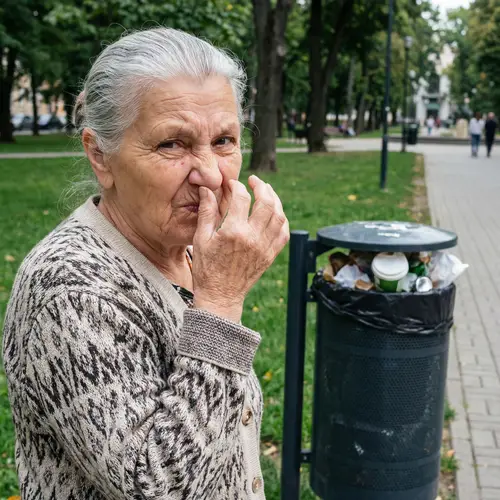 Elderly Woman Reacting to Unpleasant Odor