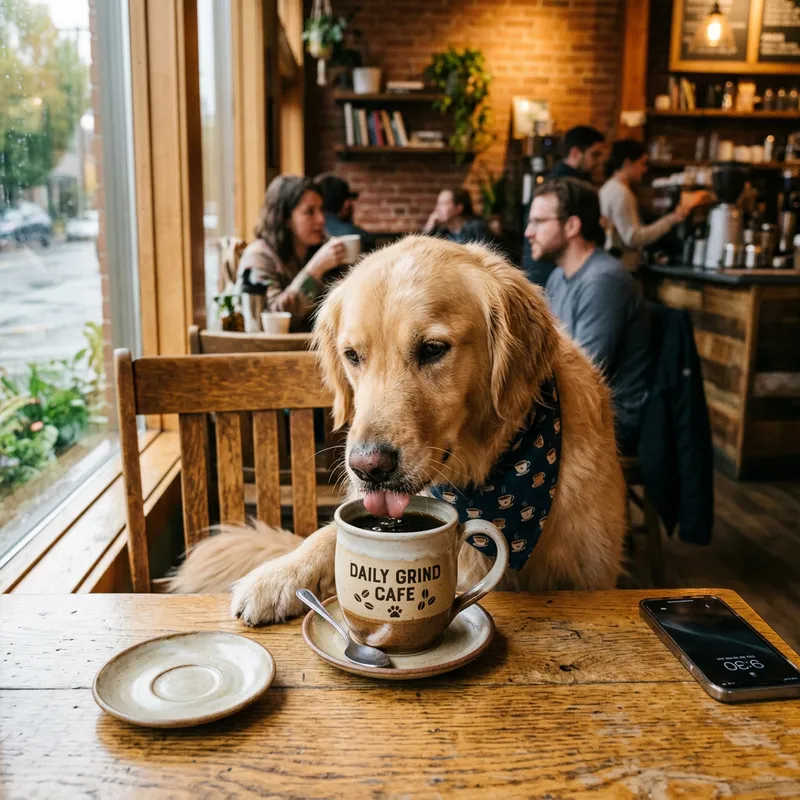 Adorable Dog Enjoying Coffee