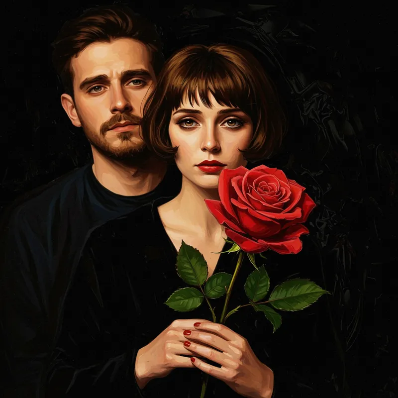 Romantic Impressionist Art - Couple with Rose