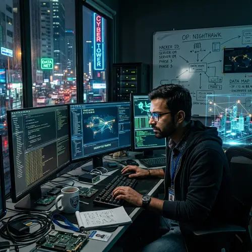 Modern Cybercrime Mystery: South Asian Male Detective at Work