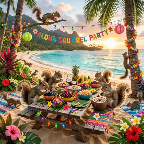 Playful Squirrels Party in Hawaii | Colorful Celebration