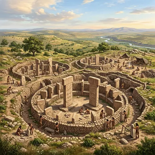 Illustration of Ancient Göbeklitepe Archaeological Site | 9500 BC