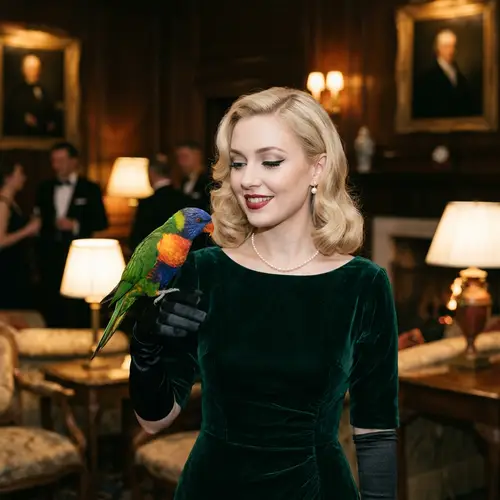 Stunning Blonde with Evening Makeup and Vintage Dress