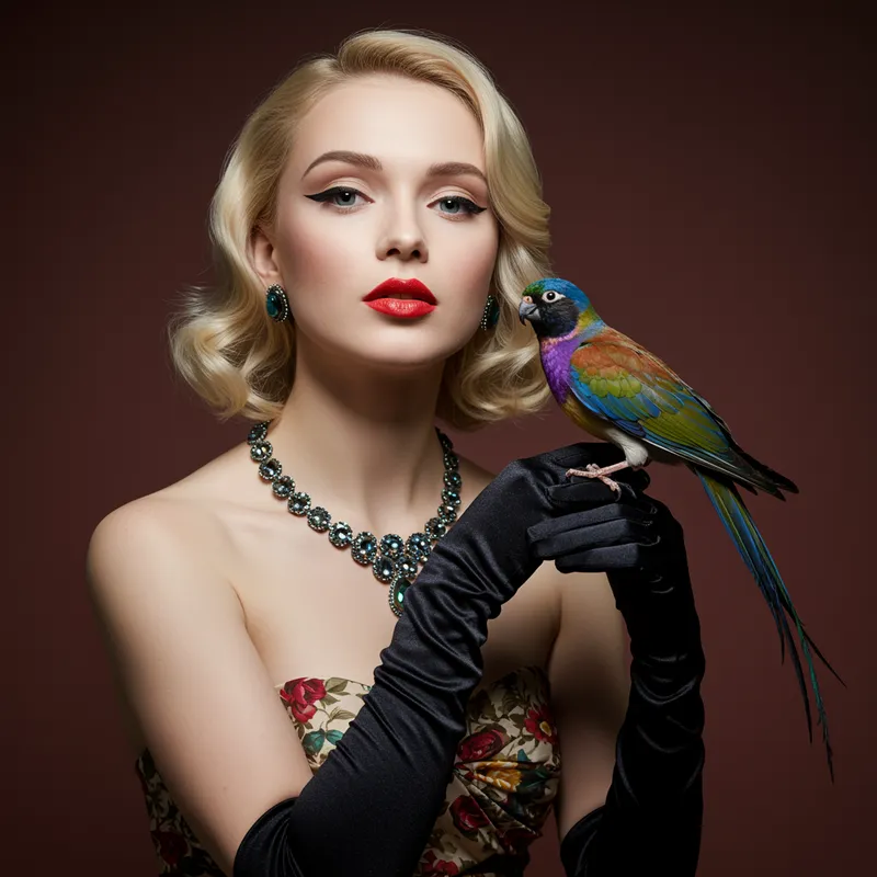 Stunning Blonde with Evening Makeup and Vintage Dress