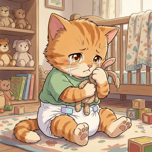 Anime Baby Furry in Diaper Crying Artwork