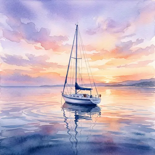Tranquil Sailboat Watercolor Painting | Serene Ocean Scene