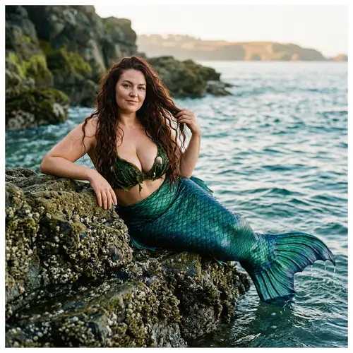 Seductive Realistic Mermaid with Flowing Hair