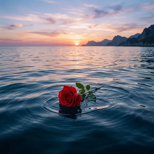 Solitary Rose in Serene Ocean: A Breathtaking Scene