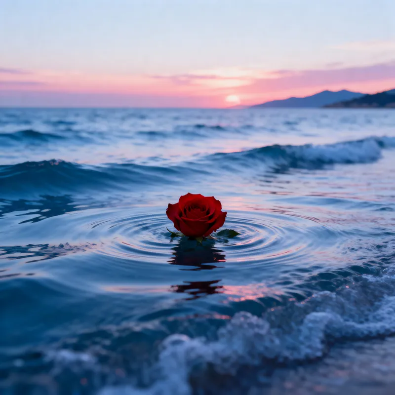 Solitary Rose in Serene Ocean: A Breathtaking Scene Solitary Rose in Serene Ocean: A Breathtaking Scene
