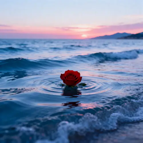Solitary Rose in Serene Ocean: A Breathtaking Scene
