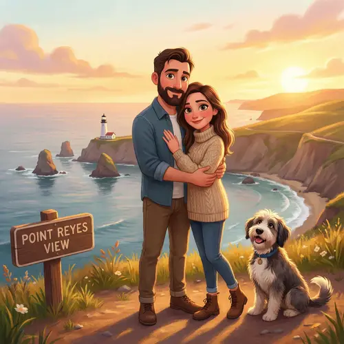 Couple at Coastal Viewpoint - Pixar Inspiration