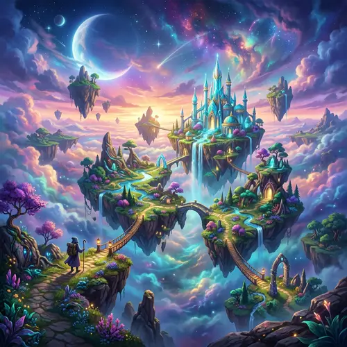 Surreal Floating Islands Landscape | Vibrant Dreamlike Scene