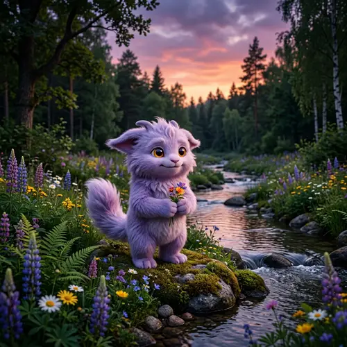 Tranquil Lavender Furry Creature in Natural Habitat