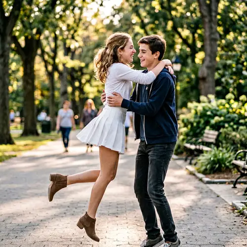 Teenage Girl Playfully Jumps Towards Boy | Expressing Affection