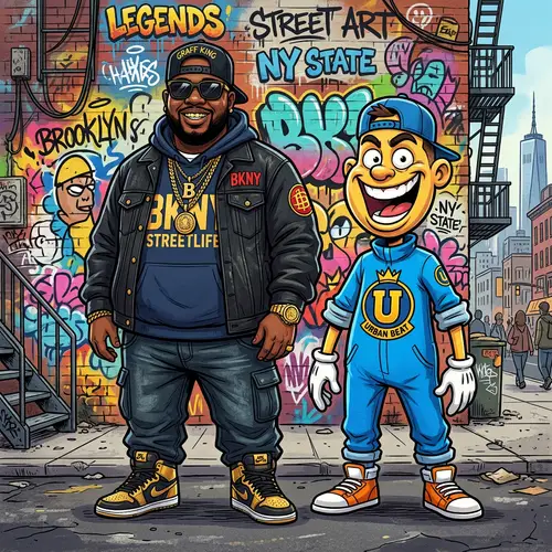 Hip-Hop Style Man With Cartoon Character in Urban Setting