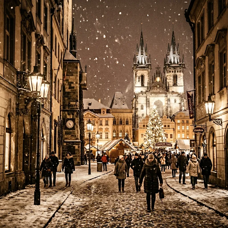 Magical Winter Evening in Prague: Vintage Charm and Festive Christmas Market Magical Winter Evening in Prague: Vintage Charm and Festive Christmas Market