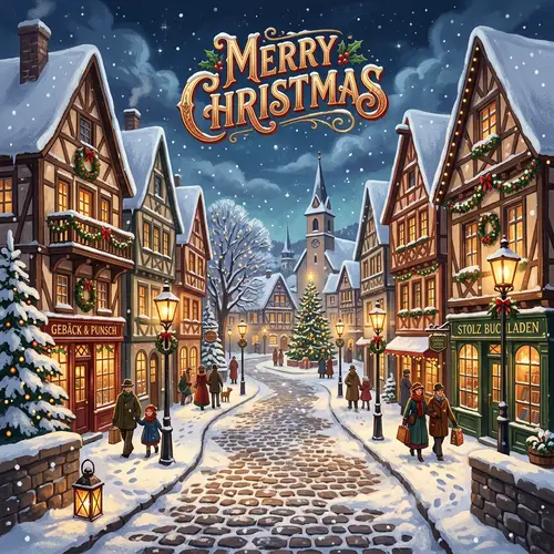 Vintage Christmas-Themed Game Concept Art | Winter Wonderland Town