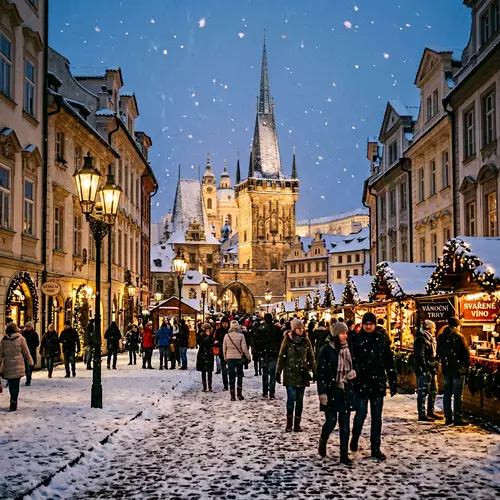 Winter Scene in Prague: Enchanting Snowy Christmas Markets