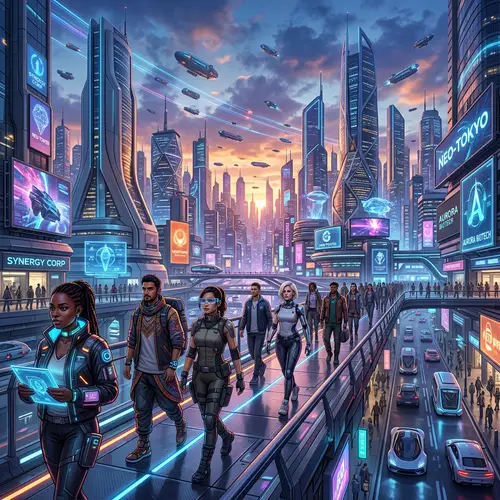 Futuristic AAA Video Game Environment | Skyscrapers, Airships, Diversity