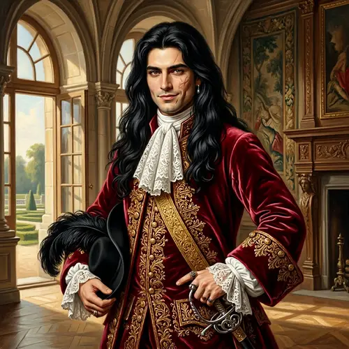 17th Century French Nobleman in Red Velvet Suit