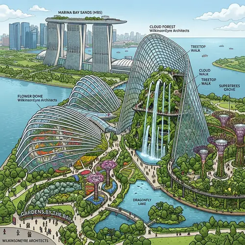 Isometric View of Cloud Forest & Flower Dome