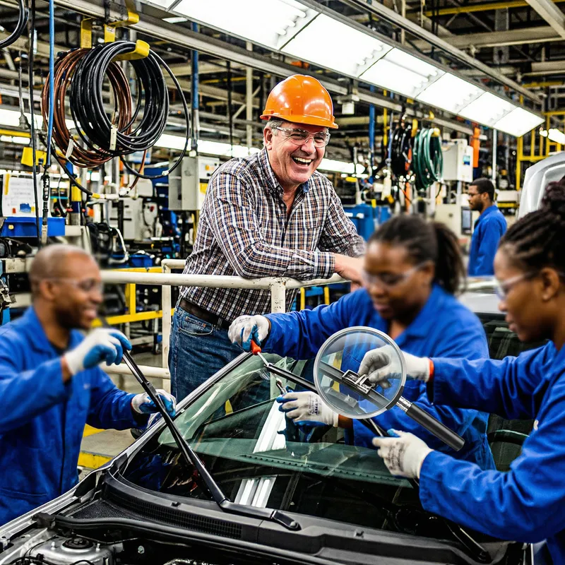Captivating Scene of Skilled Workers Installing Windshield Wipers