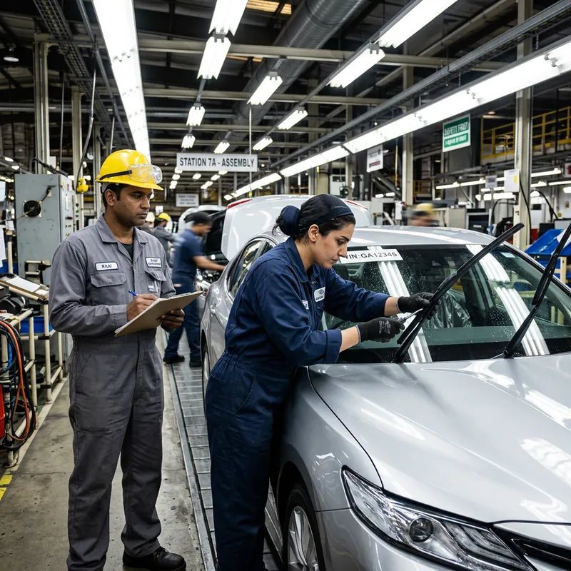 Automotive Assembly: Witnessing Windshield Wiper Installation Automotive Assembly: Witnessing Windshield Wiper Installation