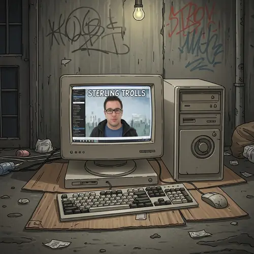 Homeless PC Setup with Sterling Troll Wallpaper