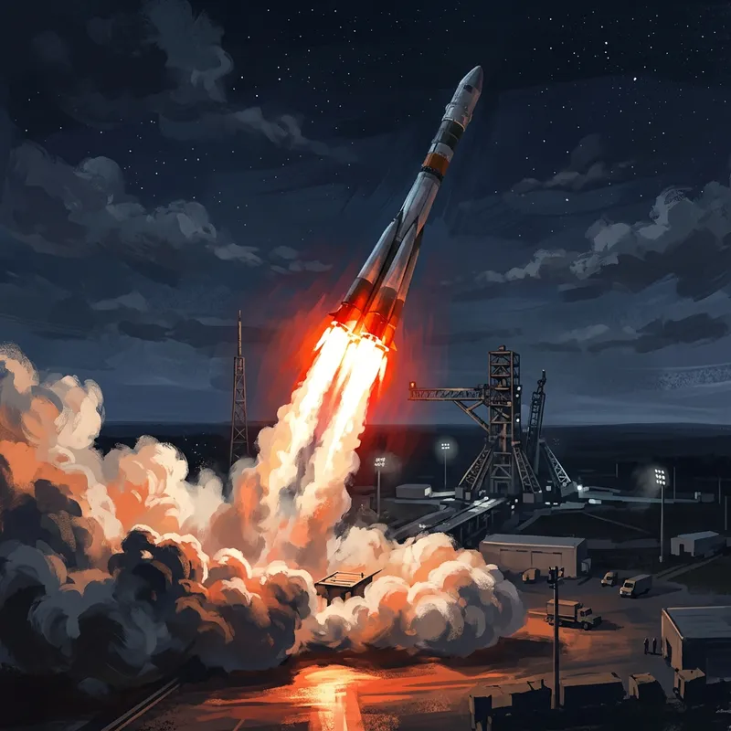 Ballistic Missile Launch at Night