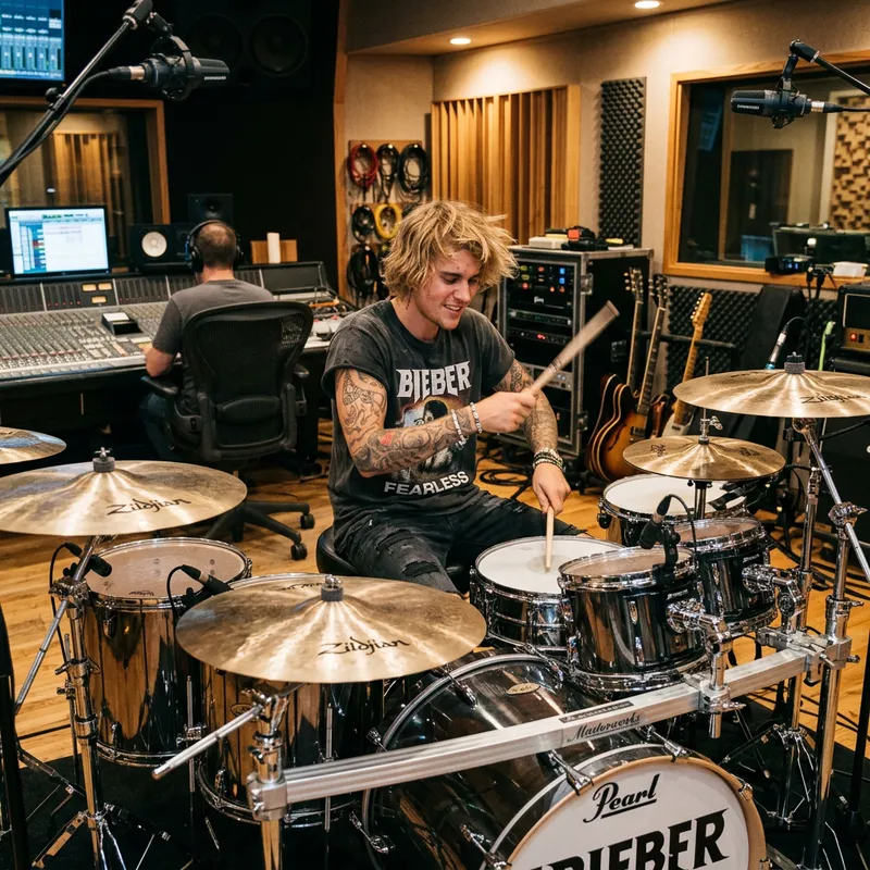 Justin Drew Bieber Drumming in the Studio Justin Drew Bieber Drumming in the Studio