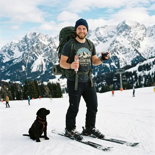 Adventure Portrait: Skier with Wine and Dog