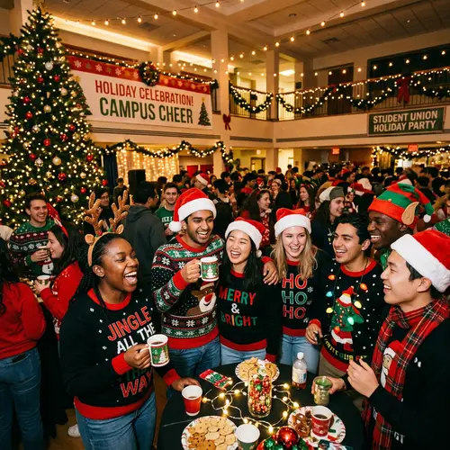 Ethnically Diverse Students Celebrate Holiday Season: Joyful Festive Scene