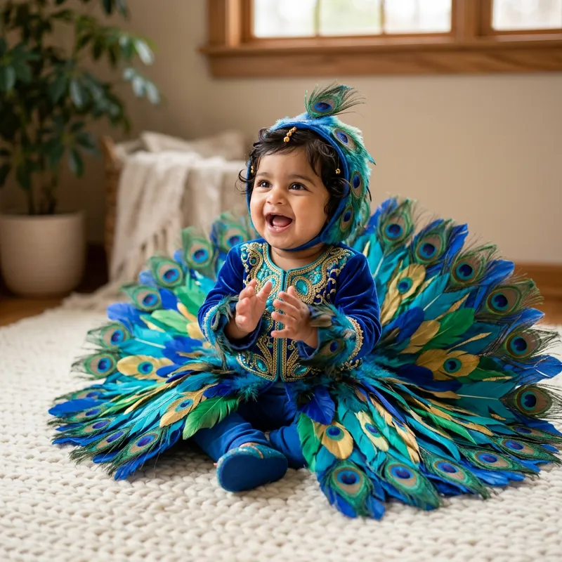 Adorable Baby in Vibrant Peacock Outfit Adorable Baby in Vibrant Peacock Outfit
