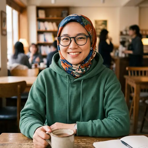 East Asian Woman in Vibrant Hijab with Petite Eyes