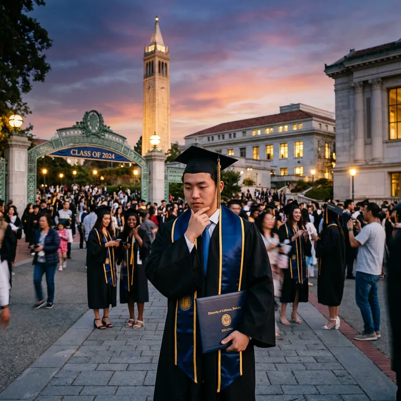 Pondering Future: A Recent University Graduate at Campus Twilight