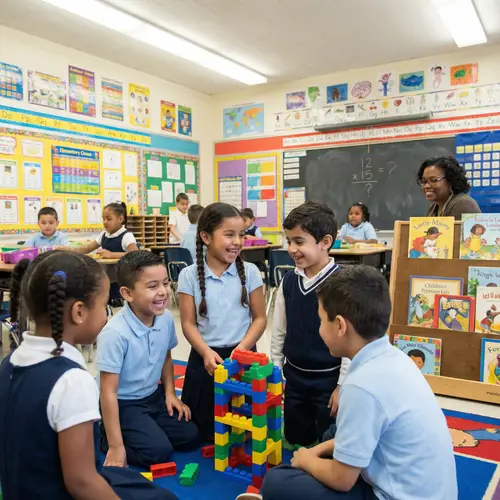 Vibrant Classroom Scene with Diverse Children and Teacher