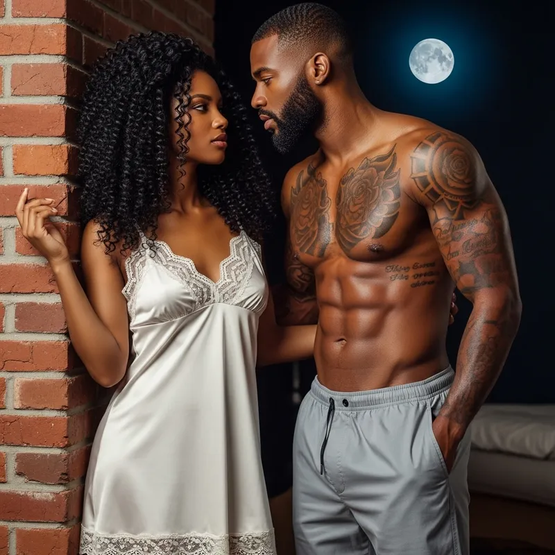 Romantic Connection in Moonlit Room - Captivating Art