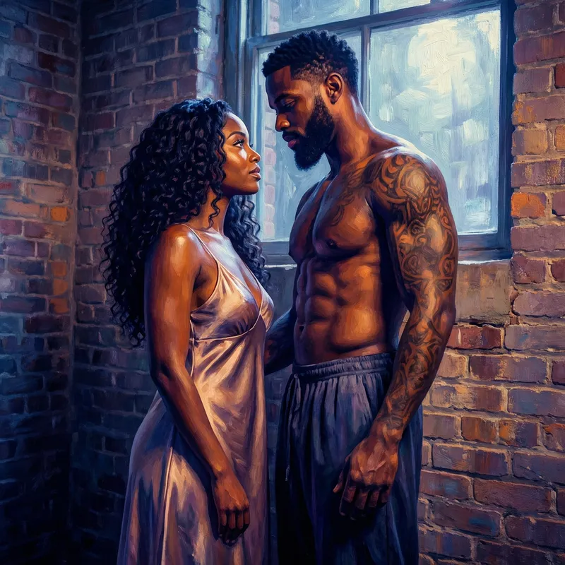 Romantic Connection in Moonlit Room - Captivating Art