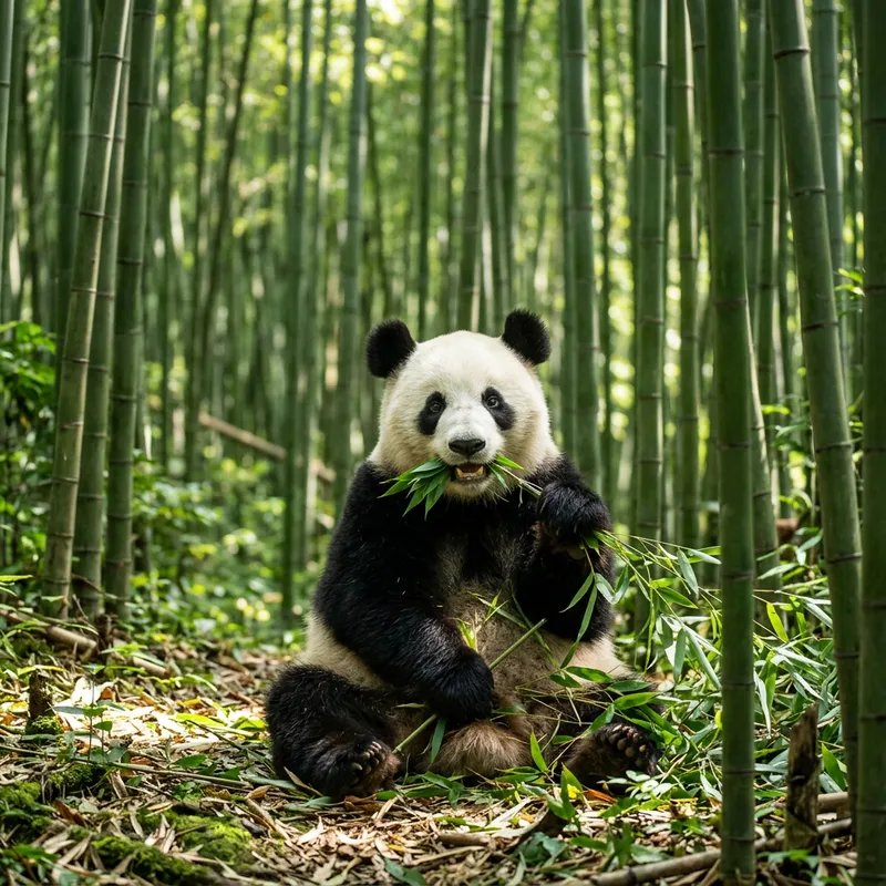 Playful Panda and Bamboo Munching in Forest | Wildlife Scene Playful Panda and Bamboo Munching in Forest | Wildlife Scene