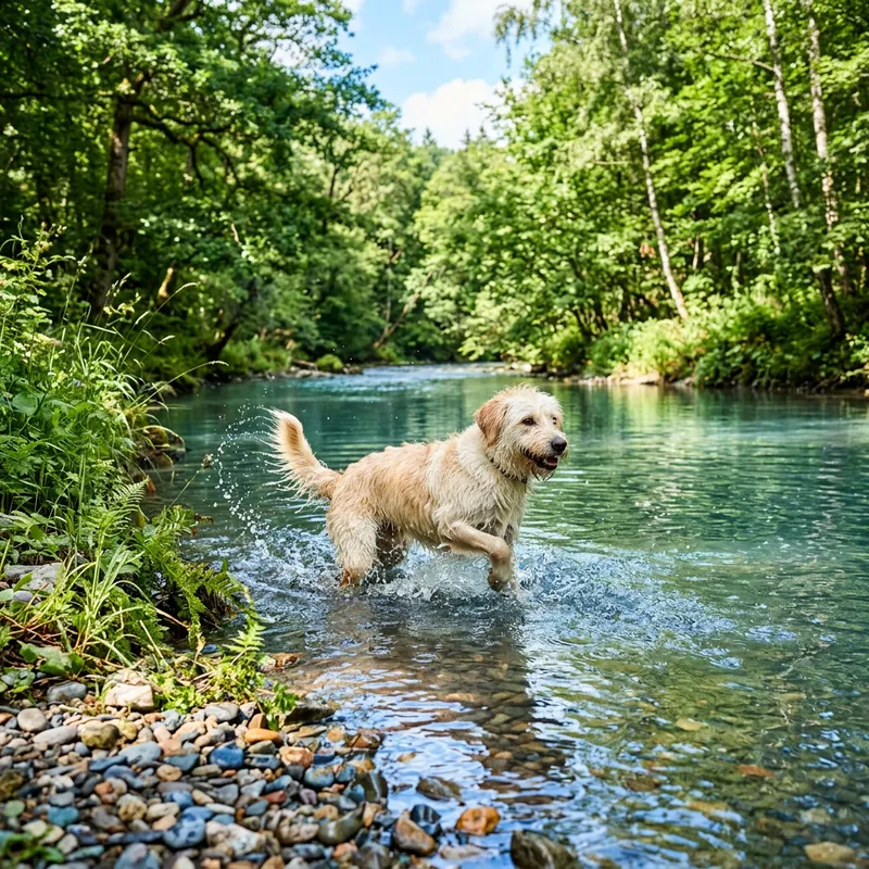 Playful Dog Enjoying a Swim in the River Playful Dog Enjoying a Swim in the River