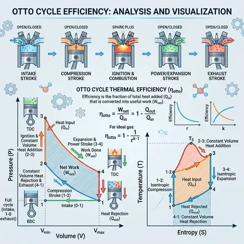 Otto Cycle Efficiency Visualization | P-V and T-S Charts
