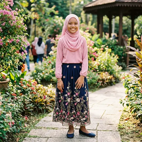 Stylish Southeast Asian Girl in Pink Hijab and Skirt