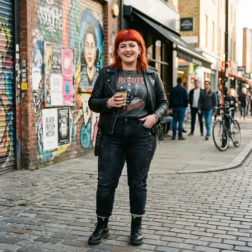 Edgy Plump Woman with Red Bob Haircut - Full-Length Portrait