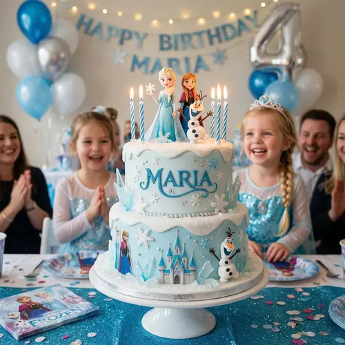 Frozen Birthday Cake with 4 Candles for Maria