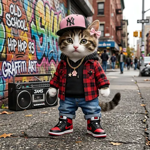 Hip Hop Female Kitten in Retro Style - 3D Art