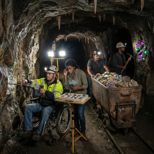 Eerie Underground Minescape Exploration with Diverse Team of Miners