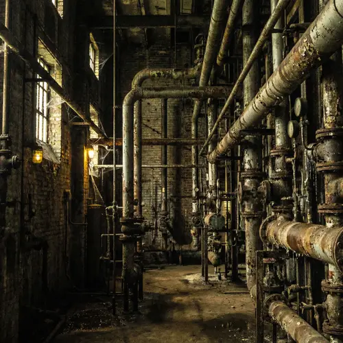 Intricate Industrial Pipes Network with Eerie Ambiance