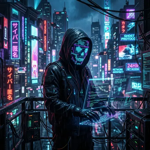 Cyberpunk Neonlight Man in Cybersecure Anonymity